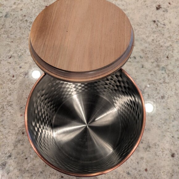 Uncommon James Hammered Copper Containers with Wooden Lids - Picture 3 of 5